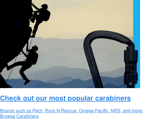 Check out our most popular carabiners Brands such as Petzl, Rock-N-Rescue, Omega Pacific, NRS, and more. Browse Carabiners