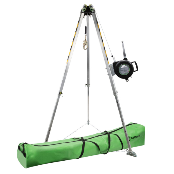 Safewaze 7’ Adjustable Tripod Kit with 65’ 3-Way and Storage Bag