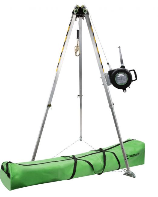 Safewaze 7’ Adjustable Tripod Kit with 65’ 3-Way and Storage Bag