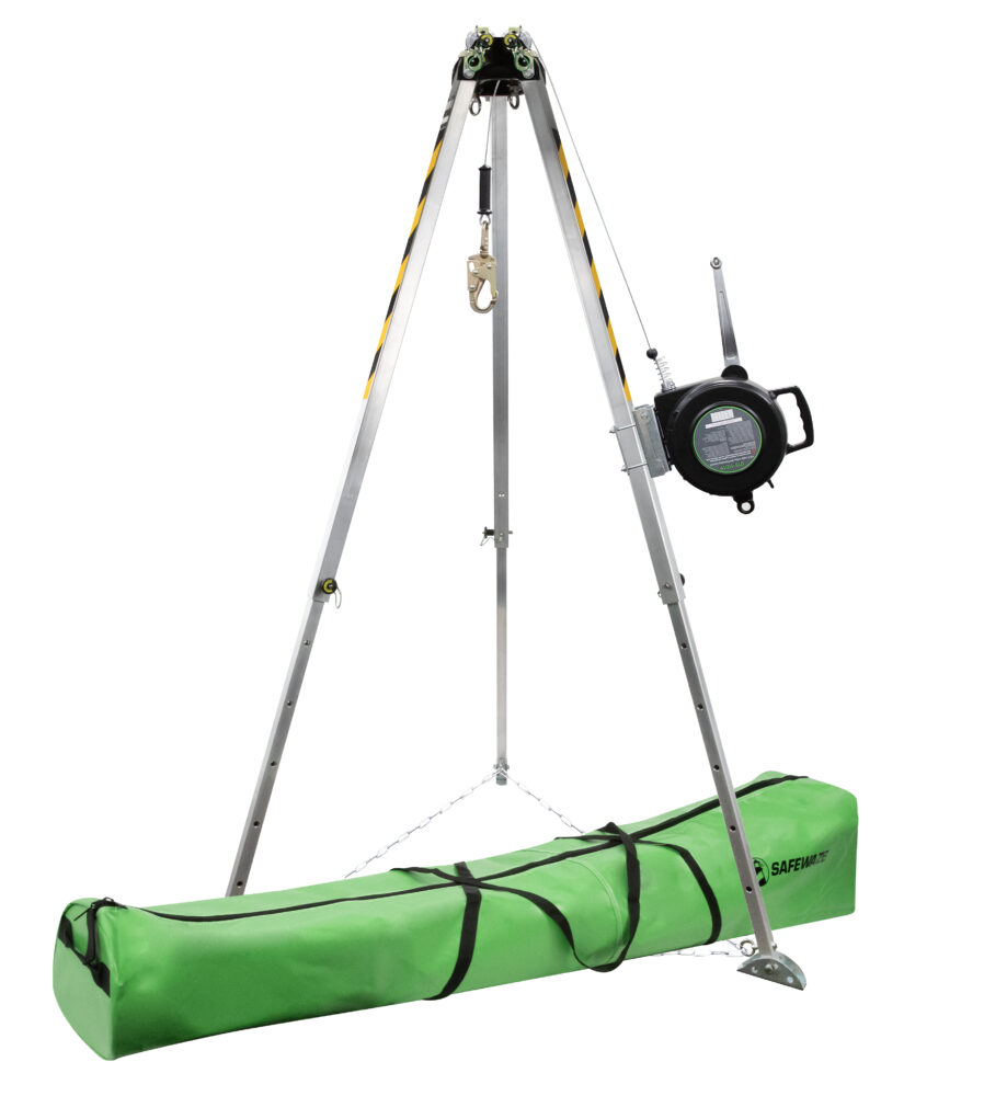 Safewaze 7’ Adjustable Tripod Kit with 65’ 3-Way and Storage Bag