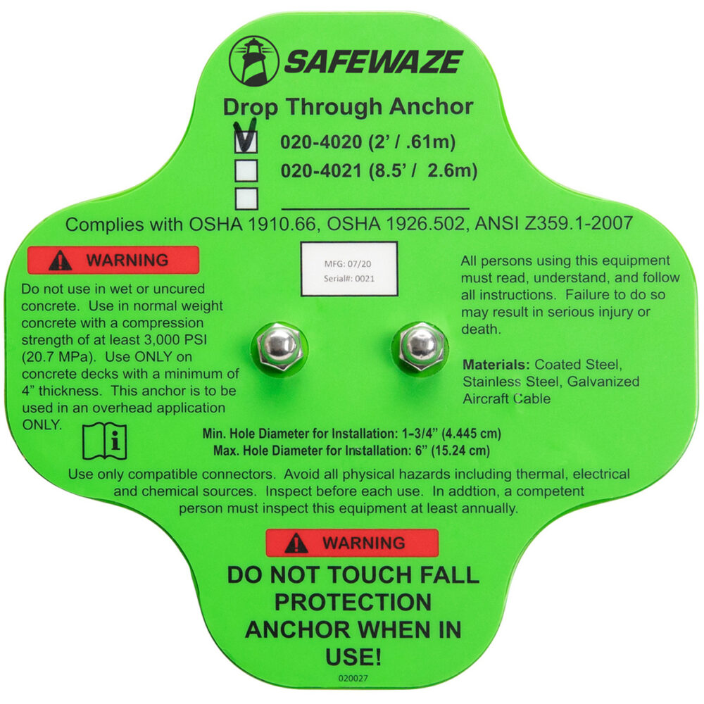 Safewaze Drop-Through Cable Anchor