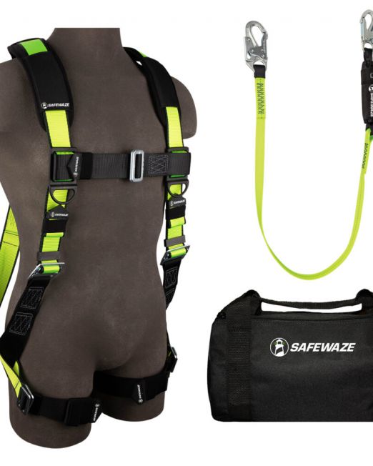 Safewaze PRO Bag Combo - Pass Through Leg Harness & High Profile Lanyard Fall Protection Kit