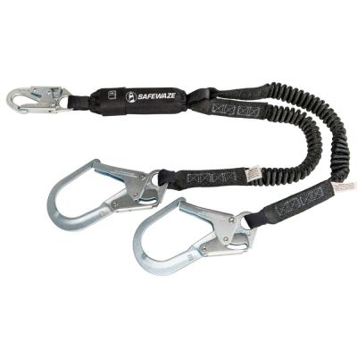 Safewaze PRO 6′ Stretch Energy Absorbing Lanyard: Dual Leg, Rebar Hooks