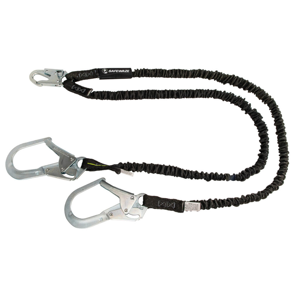 Safewaze PRO 6′ Internal Energy Absorbing Lanyard: Dual Leg, Rebar Hooks