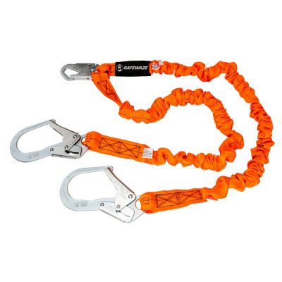 Safewaze VLINE 6’ Stretch Internal Energy Absorbing Lanyard: Dual Leg, Rebar Hooks