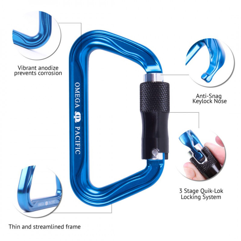 Custom Omega Pacific Standard D 3-Stage Quik-Lok Carabiner NFPA (Pack Of 5)